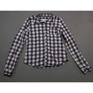 Hollister Womens Large Blue White Pink Plaid Flannel Button Down Shirt Top L